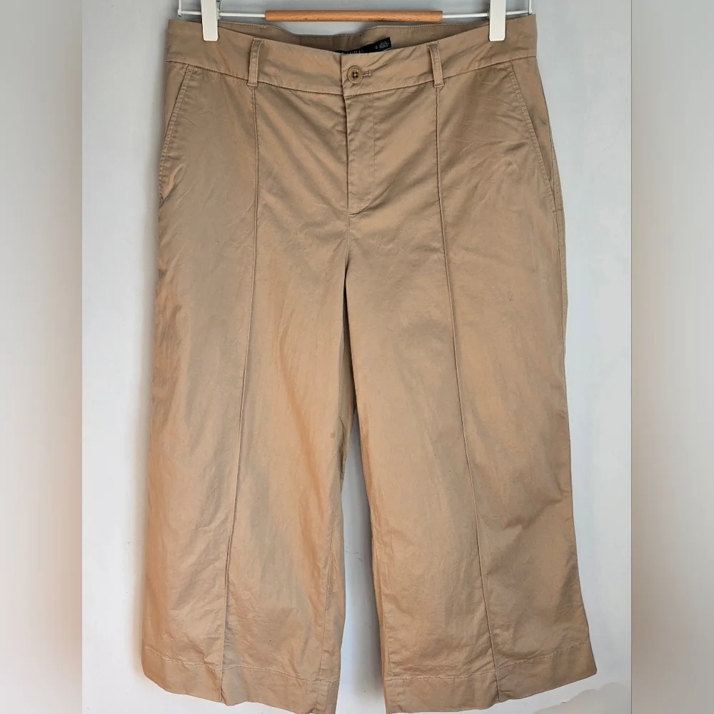 RALPH LAUREN Tan Wide Leg Cotton Trousers with Belt - Picture 4 of 11